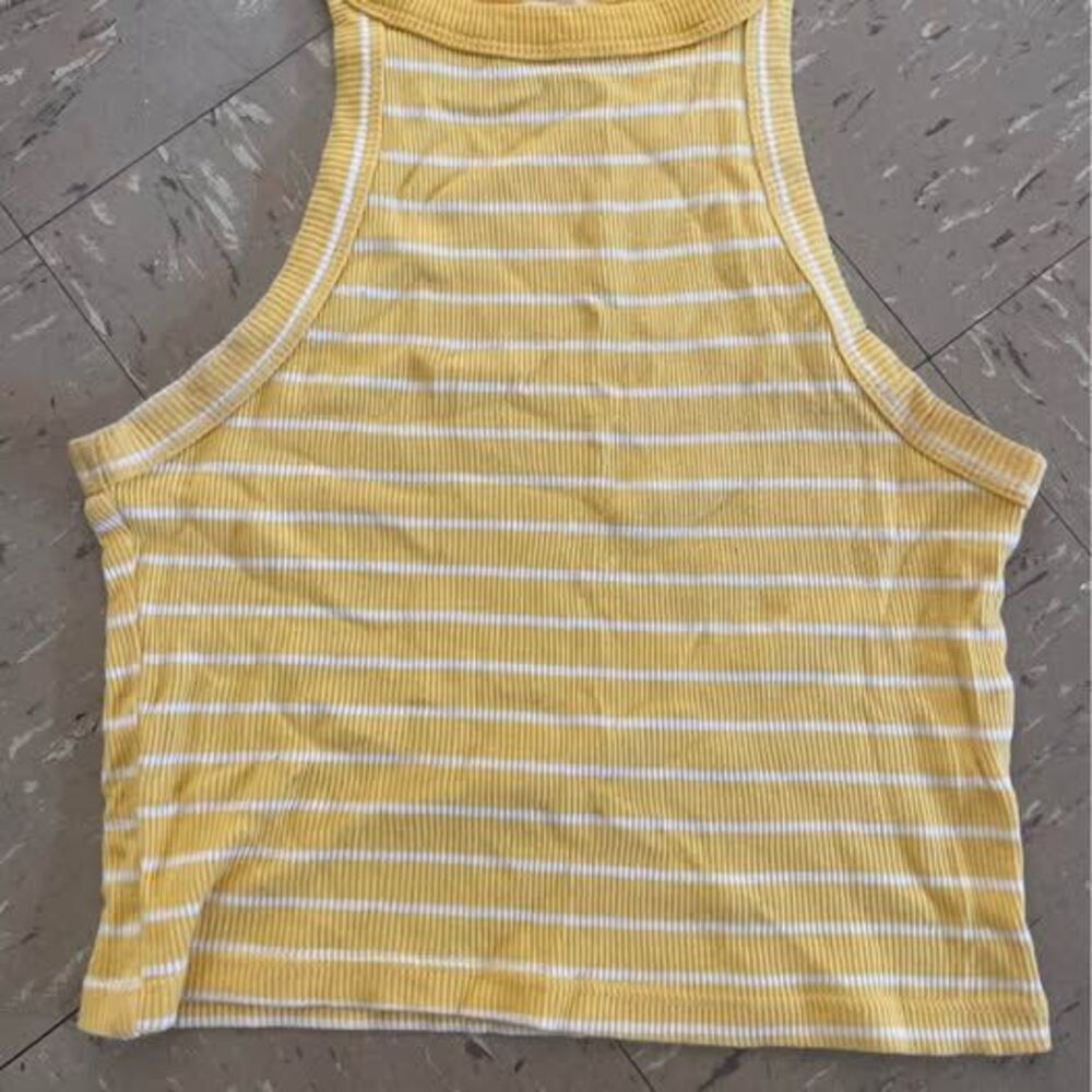 Yellow and White Striped Ribbed Crop Top